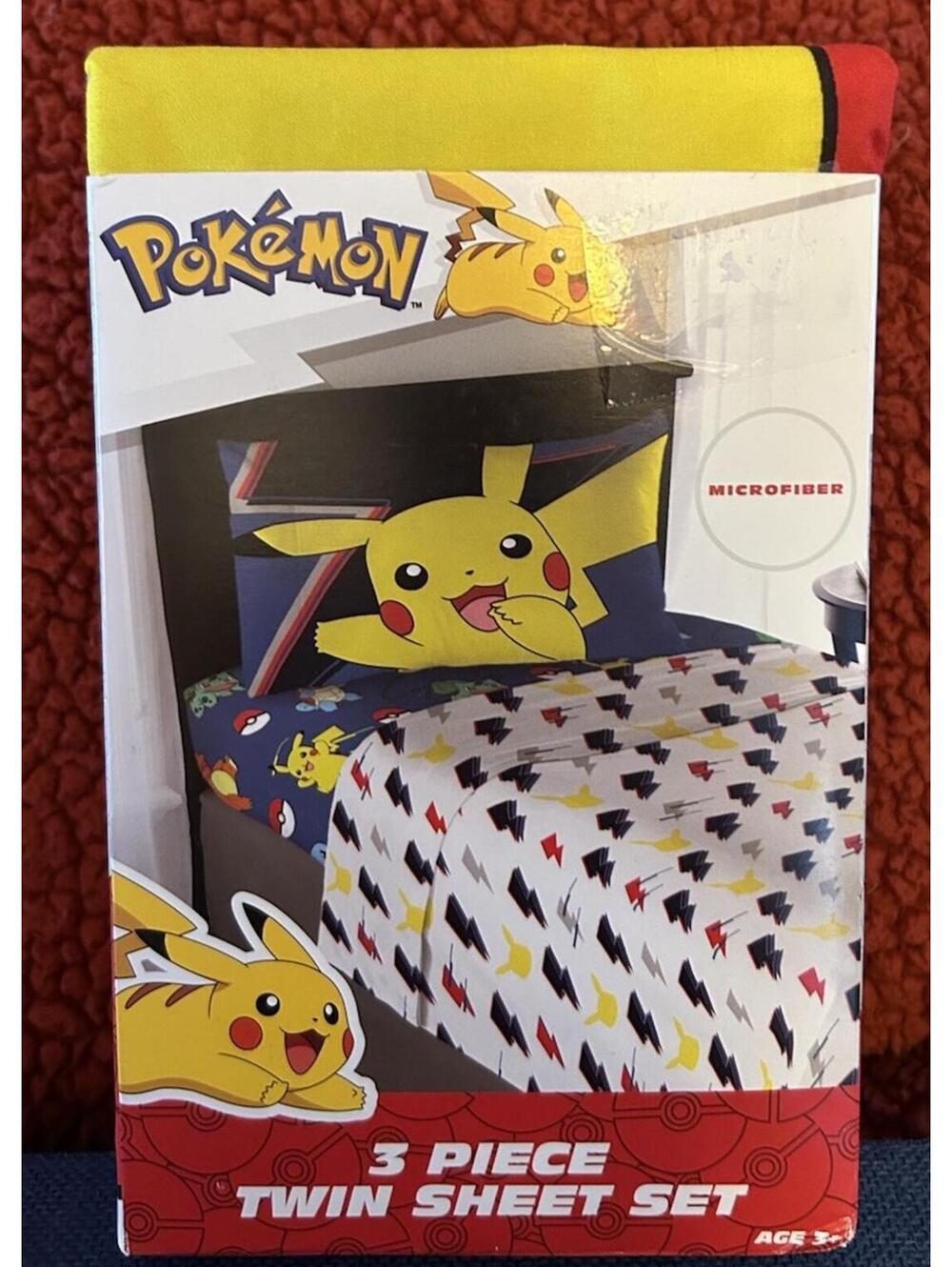 Pokemon 3 Piece Lighting Bolt Twin Sheet Set. New Never Opened.  Fun Print.